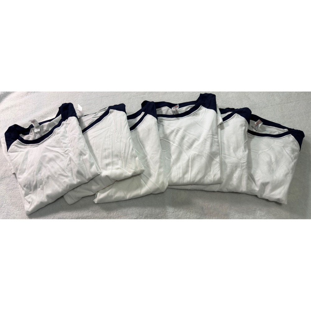 Royal Avalon Mens Baseball Tee Navy‎ Blue White Raglan Long Sleeve Cotton L 6Pk